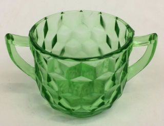 Jeanette Cubist Cube Green Depression Glass Open Sugar Bowl 3 " Vintage