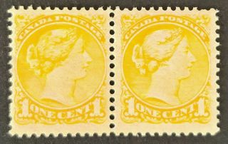 Canada Stamps,  Scott 35,  1c Yellow,  Queen Victoria Pair,  Mnh Og,  Cv $360 Cdn