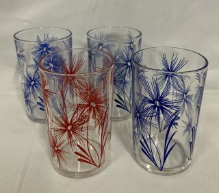 Swanky Swig Juice Glasses Set Of 4 Cornflower Glasses 3 Dark Blue & 1 Red