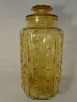 Vintage Large 11 1/2 " L E Smith Imperial Amber Atterbury Scroll Canister Jar