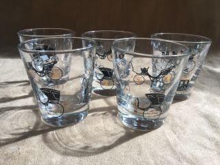 5 Vtg Libbey Barware Curio Carriage Buggy 3 - 1/4 " On The Rocks Tumbler Whiskey