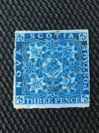 Nova Scotia Stamp Scott 3 C.  1853 Dark Blue Three Pence Cv$300
