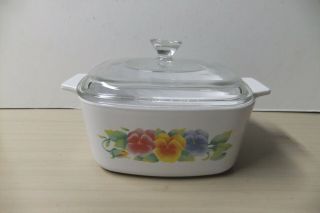 Corning Ware A - 1 5l Vintage Summer Blush Pyrex Casserole Dish Pansies With Lid