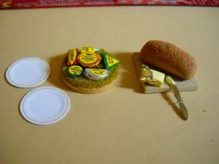 Dollhouse Miniature Cheese,  Crusty Bread And Butter 1 :12 Scale