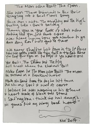 Noel Gallagher,  Who Built The Moon Official A4 Lyric Card, .