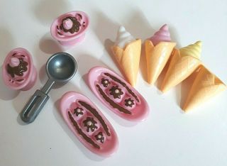 Dollhouse Miniature 1:6 Ice Cream Sundae Cones Scoop Banana Split Barbie Size 1a