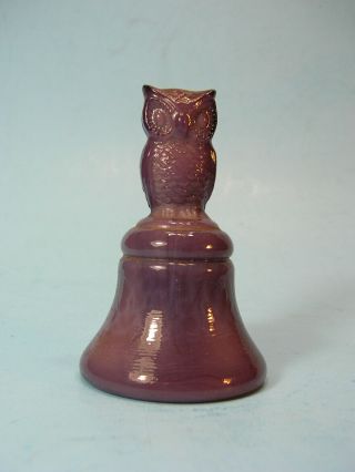 Boyd Art Glass Owl Bell In Purple Slag Glass