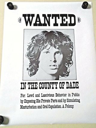 Doors / Jim Morrison / Orig.  B&w Poster / Wanted / Exc.  Cond.  / 20 X 26 1/2 "