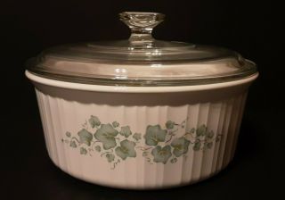 Corning Ware F 1 B Callaway Ivy Green On White 2.  5 Liter Casserole With Lid