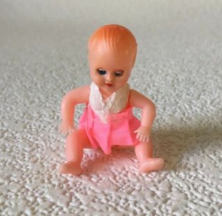 Vintage Miniature Jointed Baby Sleepy Eyes Open Close Plastic 3 " Doll Hong Kong