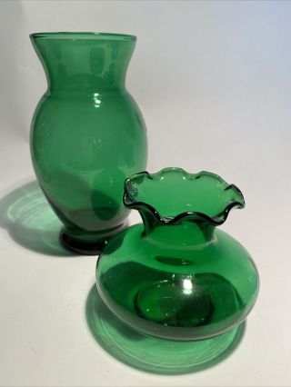 2 Vintage Anchor Hocking Emerald Forest Green Glass Vases