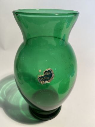 2 Vintage Anchor Hocking Emerald Forest Green Glass Vases 3