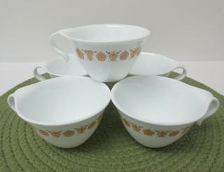 Vintage Corelle Livingware Butterfly Gold Cups Hook Handle Set Of 5