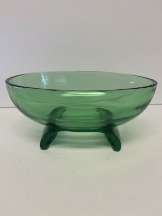 Vintage Emerald Green Oblong Unique Footed Dish Art Deco Candy Nut