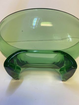 Vintage Emerald Green Oblong Unique Footed Dish Art Deco Candy Nut 3