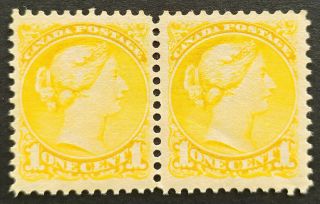 Canada Stamps,  Scott 35,  1c Yellow,  Queen Victoria Pair (2),  Mh Og,  Cv $120 Cdn