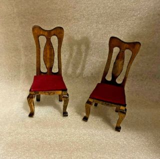 Doll House Furniture Two Side High Back Chairs W/velvet Seat Cushions 3 3/4 "