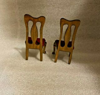 Doll House Furniture Two Side High Back Chairs w/Velvet Seat Cushions 3 3/4 