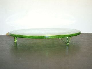 Vintage Jeanette Sunflower Green Uranium Depression Glass Cake Plate Stand 3