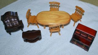 Dolls House Kitchen Table And 4 Chairs.  Cabinet,  Desk And Small Unit