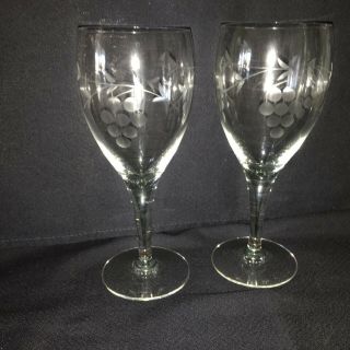 Vintage Crystal Wine Glasses Etched Grapes And Leaves Set Of 2