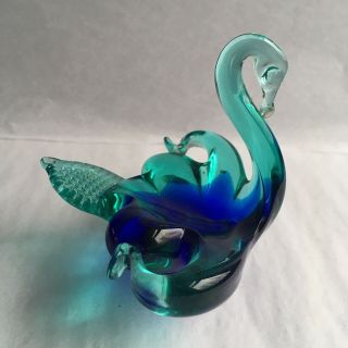 Vintage Kanawha Glass Swan Dish Dunbar,  Wv Blue Green Hand Crafted Glass