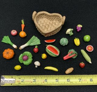 Vintage Dollhouse Miniature Ceramic 25 Pc Vegetables Fruit Basket