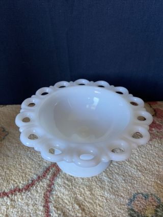 Anchor Hocking Old Colony Open Lace Edge 7 " White Milk Glass Pedestal Bowl Mgb