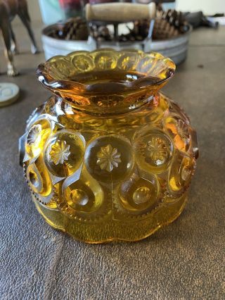 Vtg Top Only Amber Glass,  Moon & Stars Fairy Candle Lamp Light L E Smith 1970 