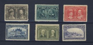 6x 1908 Quebec Tercent.  Stamps 1/2c - 1c - 2c - 5c - 7c - 10c Guide Value = $360.  00