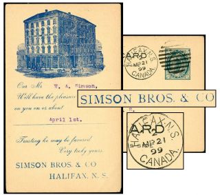 Canada 1¢ Qv Psc Mar 1899 Simson Bros Drugs P17