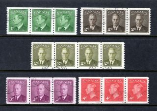 Canada 1949 Coils Sg419 - 422a Strips Of 3 Imperf X P9.  5 Cat £109.  50
