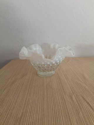 Vintage Fenton Milk To Opalescent Hobnail Candy Dish