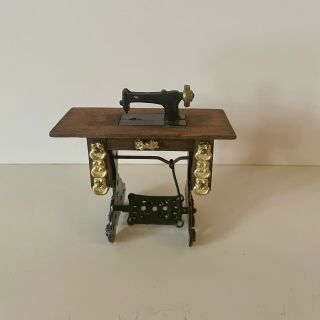 Vintage Miniature Dollhouse Wood Sewing Machine Doll Furniture