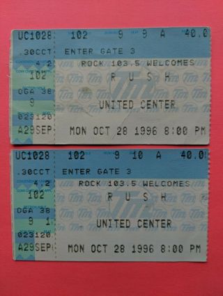 Rush (2) 1996 Test For Echo Ticket Stubs 10/28/1996 United Center (chicago)