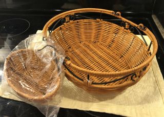 Princess House Oval Rattan Metal Baskets Handles Set Of 2