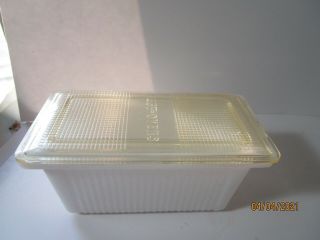 Vintage Ribbed Milk Glass Refrigerator Dish With Leftovers Lid