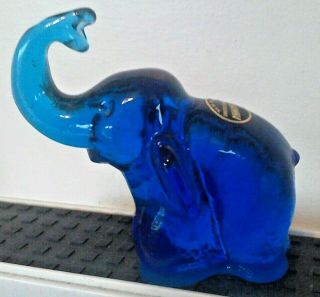 Kanawha Art Glass Blue Elephant Hand Crafted Animal Figurine 4 " X 4 " W/sticker