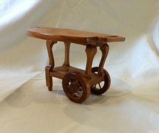 Wooden Dollhouse Miniature Wood Tea Cart 1:12 3