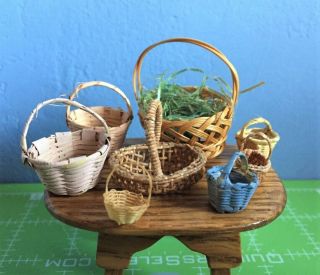 Set Of 8 Vintage Dollhouse Miniature Wicker Baskets 1:12 Scale