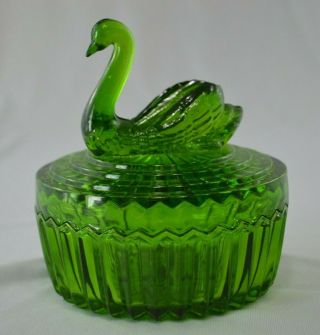 Jeannette Glass Green Swan Trinket Dish
