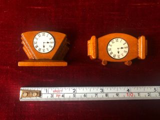 2 X Hand Crafted Wooden Dolls House Art Deco Mantle Clocks 1:12 Scale