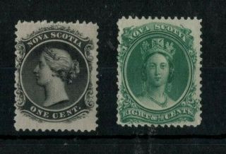 1860 Nova Scotia Queen Victoria 1c Black & 8c Green Lightly Hinged