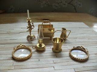 Dolls House Metal Miniatures - 1/12 Scale Candlestick - Oil Lamp - Ice Bucket & More