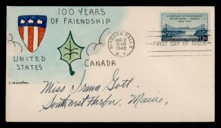 Dr Who 1948 Fdc Canada Friendship Centenary Winston Hand Painted Cachet G02435