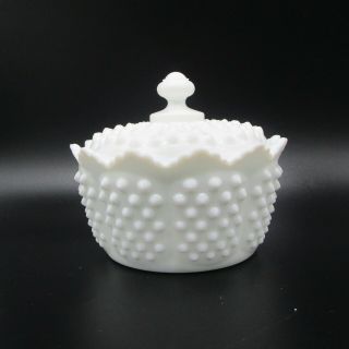 Fenton Hobnail Milk Glass Candy Dish With Lid Scalloped Edge Crown Handle