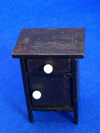 Vintage Dolls House Miniature Black Wooden Bedside Table