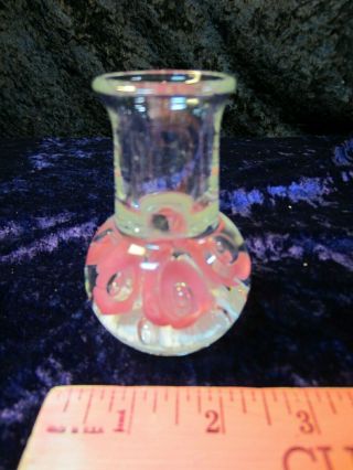 Signed Joe St Clair Pink Bubble Flower Art Glass Vase Candle Holder Paperweight