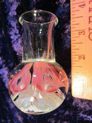 Signed JOE St CLAIR Pink Bubble Flower Art Glass Vase Candle Holder Paperweight 2