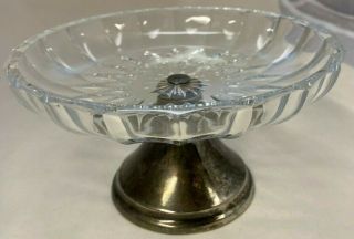 Signed Val St.  Lambert Cut Crystal Candy Dish Plate Compote With Silver Base